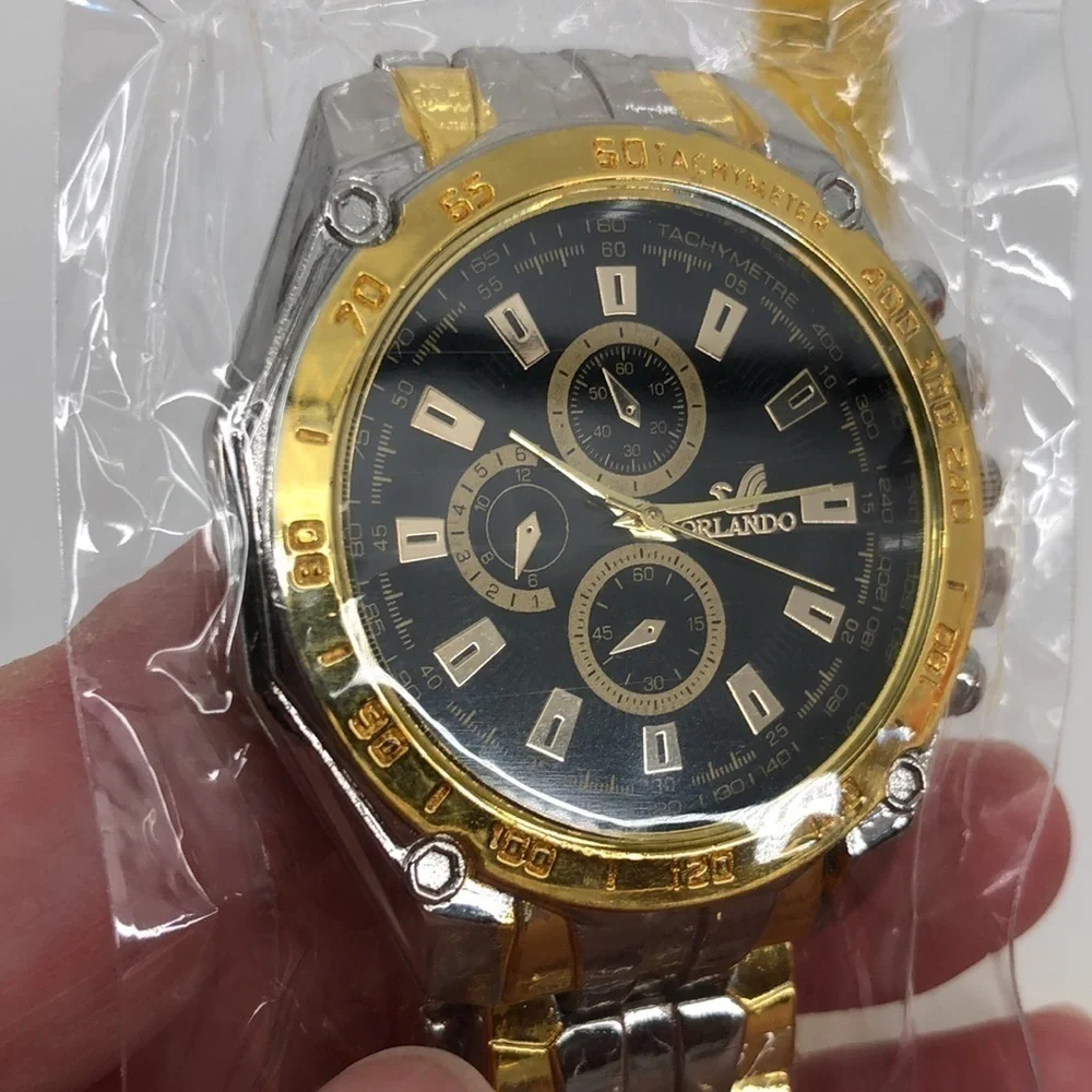 Mens Casual Quartz Watch Gold and Silver Tone Wrist Band